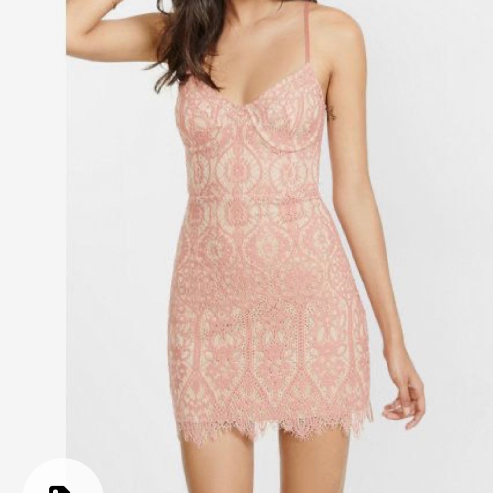 Express Tan & Pink Lace Corset Sheath Dr….